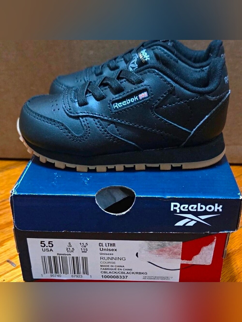 Reebok Kids' Classic Black Leather Running Shoes